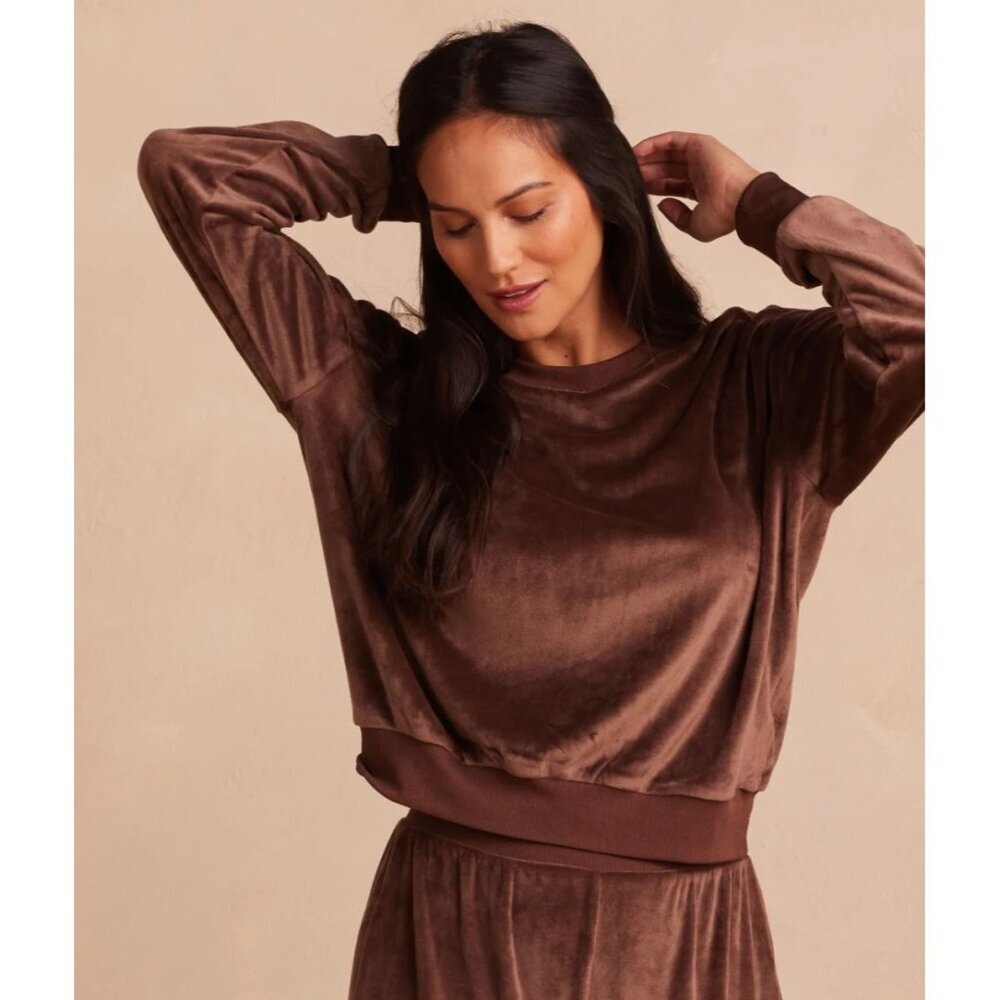 Summersalt Women's The Plush Velour Relaxed Crewneck Brown Pullover Size 2XL